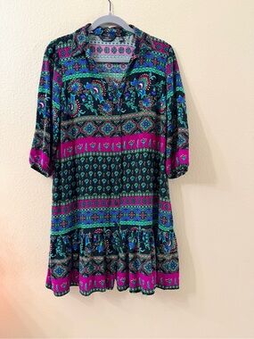 Mlle Gabrielle Boho Floral Button Front Shirt Dress Size M